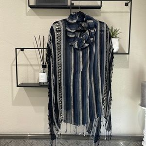 Free People Fringe Poncho - Blue and Gray